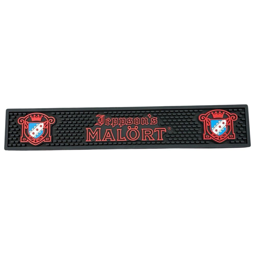 Jeppson’s Malort Rubber Bar Rail Spill Mat Chicago Flag Shield Logo New 19.75”
